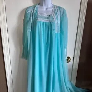 Intimates & Sleepwear | Vintage Blue Sheer Peignoir Robe Nightgown ...